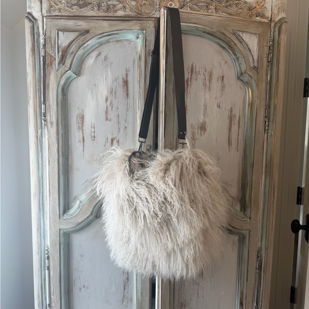Mongolian fur cross body bag leather handle